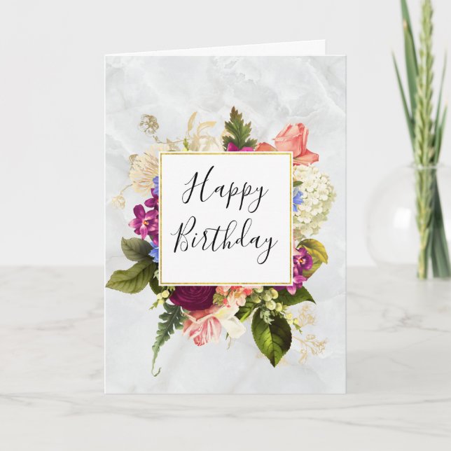 Carte Aquarelle rose et blanc moderne Fleur Anniversaire (Devant)