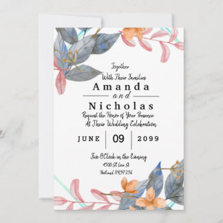 Carte Aquarelle rose et gris Cadre floral