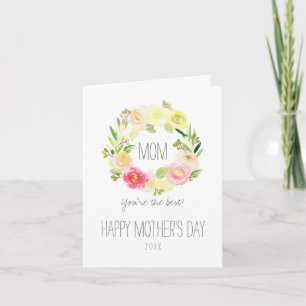 Carte Aquarelle rose et jaune Florale   Fête des mères