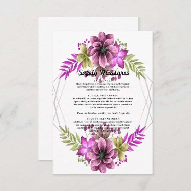 Carte Aquarelle rose Et Vert Mesures De Sécurité Florale (Devant / Derrière)