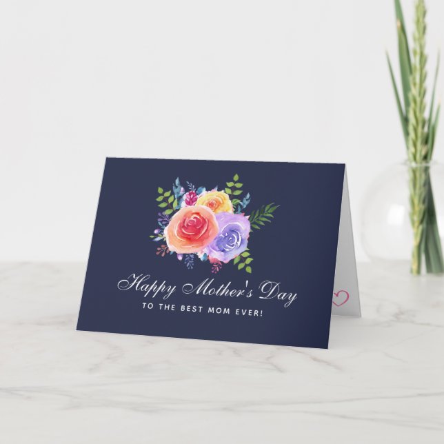 Carte Aquarelle Rose Floral Bouquet Fête des Mères (Devant)