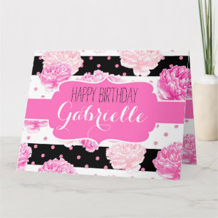 Carte Aquarelle rose Floral Chic Joyeux Anniversaire
