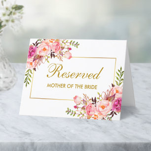 Carte Aquarelle rose Floral Mariage Nom réservé Place