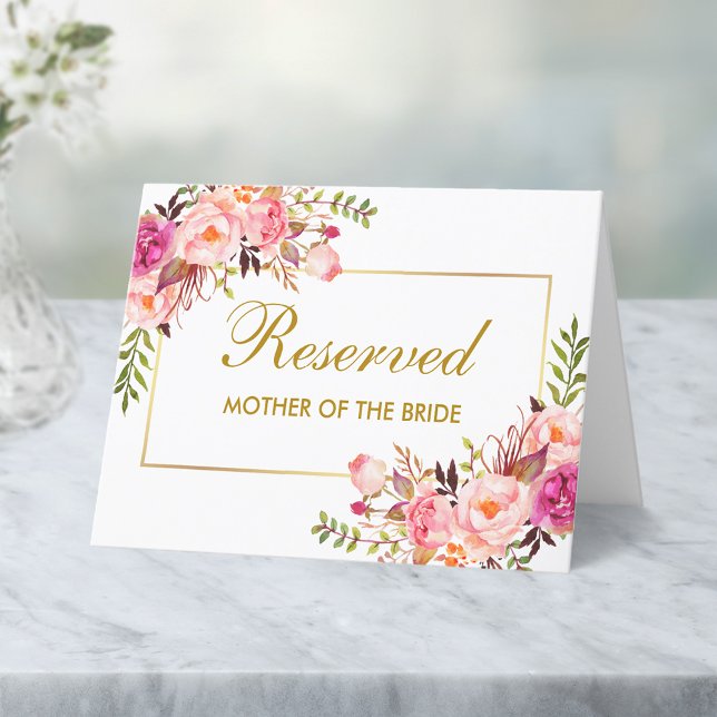 Carte Aquarelle rose Floral Mariage Nom réservé Place (Customize to change text size, style or color.)