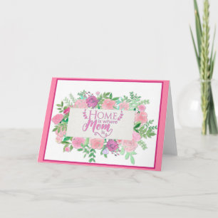 Carte Aquarelle Rose Florale Maison Est Où Maman Est