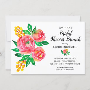 Carte Aquarelle rose jaune Fête des mariées florale Invi