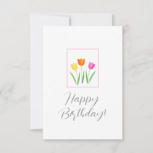 Carte Aquarelle rose jaune orange Tulip tiges