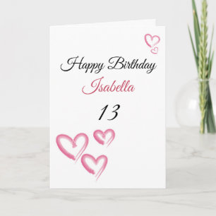 Carte Aquarelle rose mignonne Coeurs de peinture 13e ann