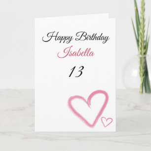 Carte Aquarelle rose mignonne Le coeur frappe 13e annive