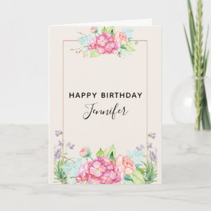 Carte Aquarelle rose moderne Bouquet floral Anniversaire