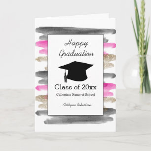 Carte Aquarelle rose Noir Parties scintillant Or Graduat