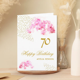 Carte Aquarelle rose orchidée Parties scintillant or 70e