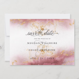 Carte Aquarelle Rose Quartz Gold Geode BarefootBride™