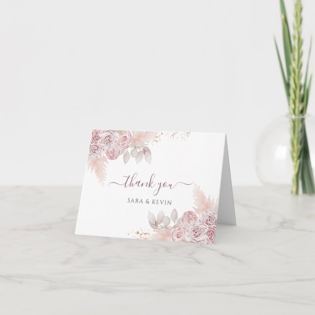 Carte Aquarelle Rose rose pâle Merci de fleurs rose (Devant)