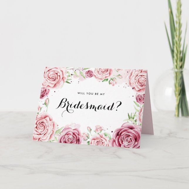 Carte Aquarelle Rose Roses Serez-Vous Ma Mineure II (Devant)