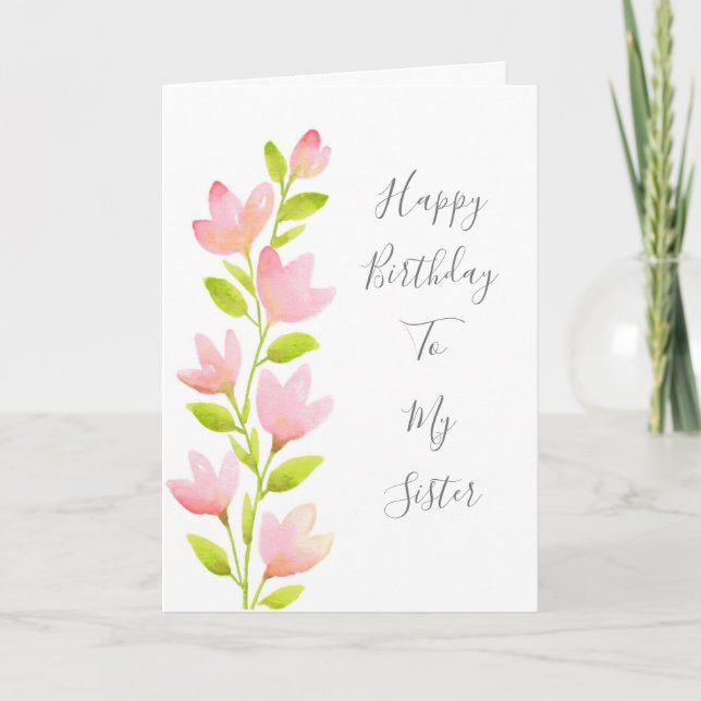 Carte Aquarelle rose tige florale (Devant)