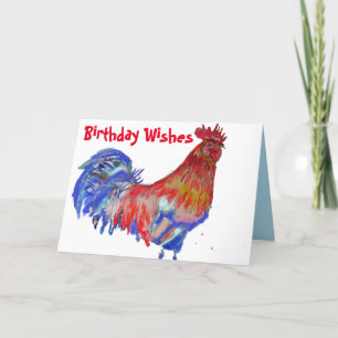 Carte Aquarelle rouge et bleu poulet rôti Anniversaire