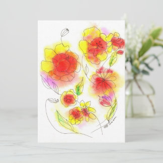 Carte Aquarelle rouge et jaune abstraits