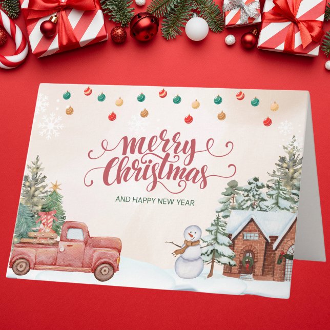 Carte Aquarelle Rouge et Vert Joyeux Noël (Créateur téléchargé)