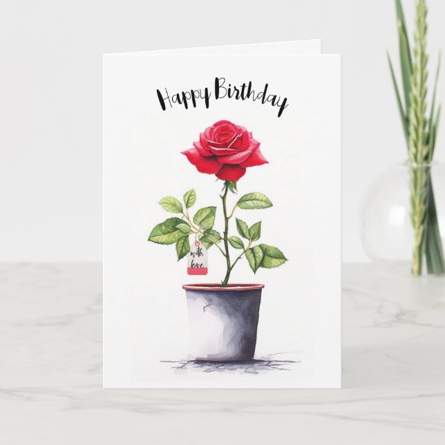 Carte Aquarelle rouge Rose d'anniversaire (Devant)