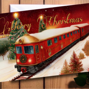 Carte Aquarelle Rouge Trolley de Noël Photo de vacances