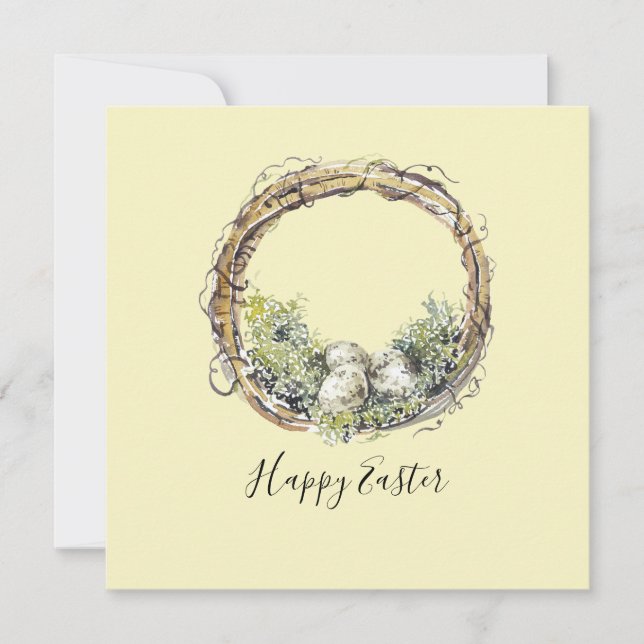 Carte Aquarelle Rustique Grapevine & Nid d'Oeufs Pâques (Devant)