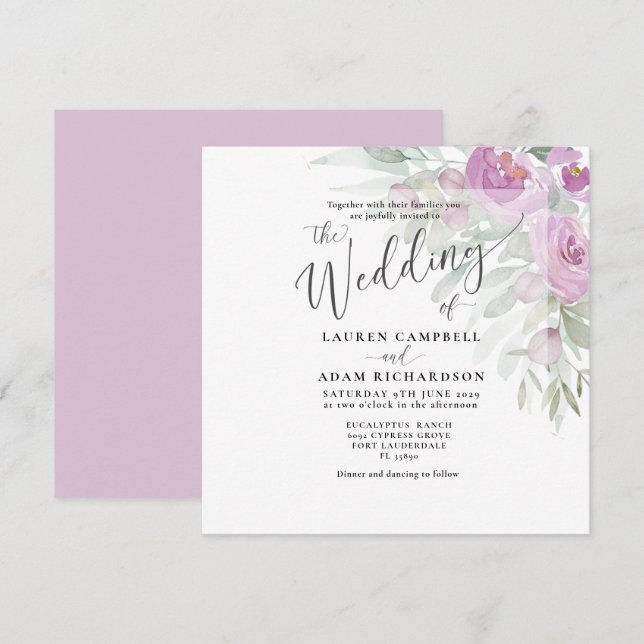 Carte Aquarelle rustique rose Mariage de bouquet floral (Devant / Derrière)