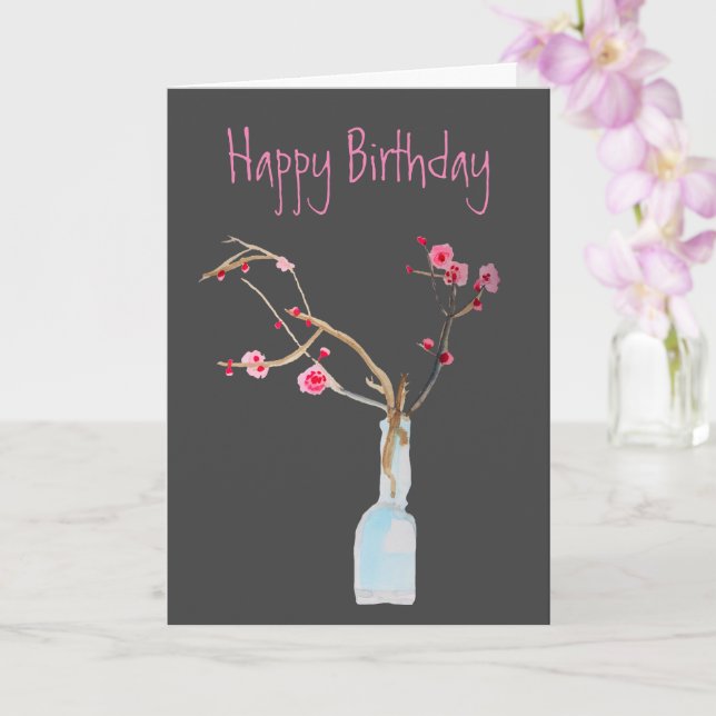 Carte Aquarelle sakura fleurs de cerisier rose (Orchidée)