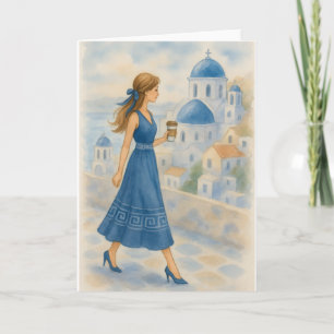 Carte Aquarelle Santorin Grèce