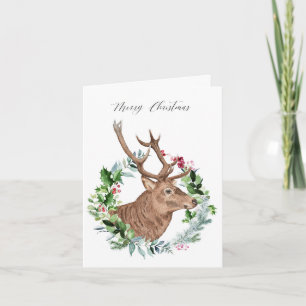 Carte Aquarelle Scottish Stag, Joyeux Noël