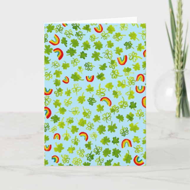 Carte Aquarelle Shamrock & Rainbows Irish St Patty's (Devant)