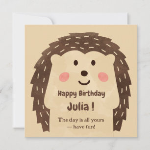Carte Aquarelle simple Hérisson Joyeux anniversaire