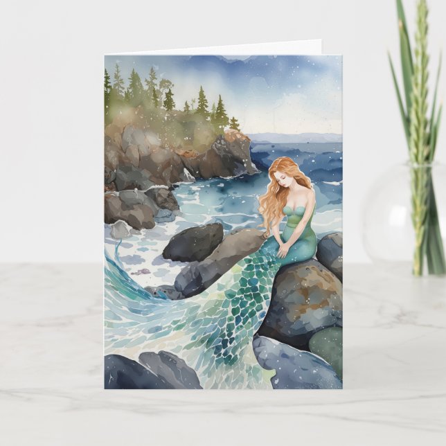 Carte Aquarelle Sirène Penser À Vous (Devant)