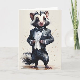 Carte Aquarelle Skunk Tuxedo Cravate noire Handicap