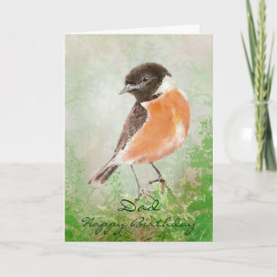 Carte Aquarelle    StonechatBird Joyeux anniversaire pap