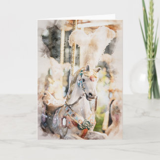 Carte Aquarelle Style Pastel Carousel Cheval