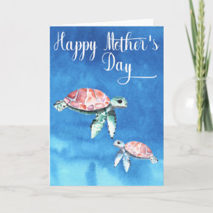 Carte Aquarelle Tortues de mer Bonne fête des mères