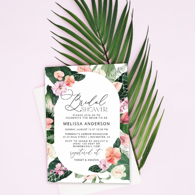 Carte Aquarelle Tropical Floral Frame Fête des mariées (Créateur téléchargé)