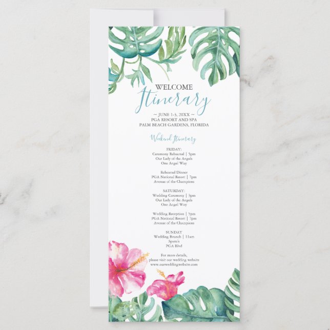 Carte Aquarelle Tropical Floral Itinéraire Mariage (Devant)