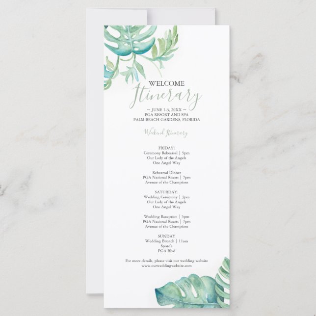 Carte Aquarelle Tropical Green Itinéraire Mariage (Devant)