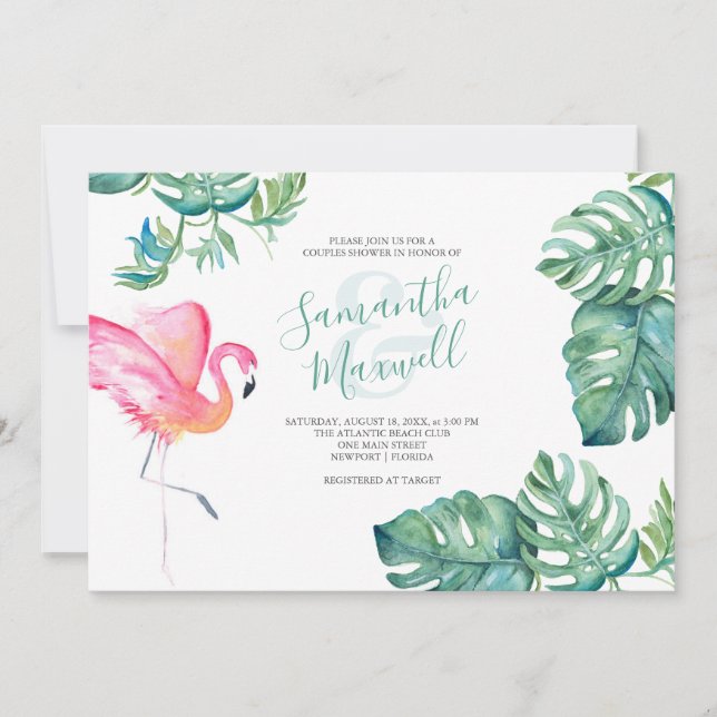 Carte Aquarelle tropicale Verdure Couples Douche (Devant)