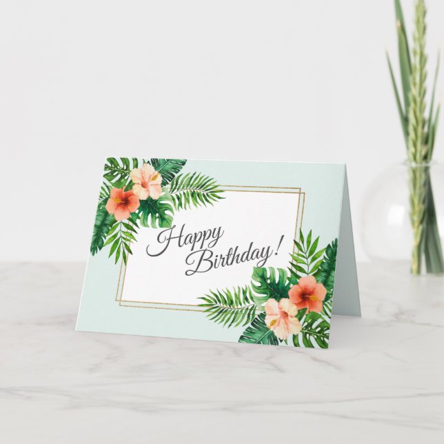 Carte Aquarelle tropicale verte à la menthe Fleur Annive (Devant)