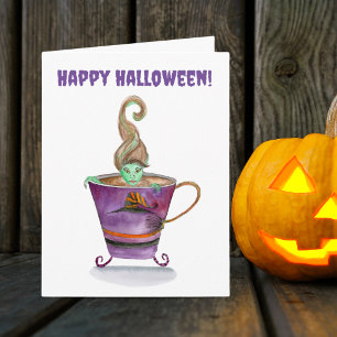 Carte Aquarelle Une sorcière brasse Halloween heureux