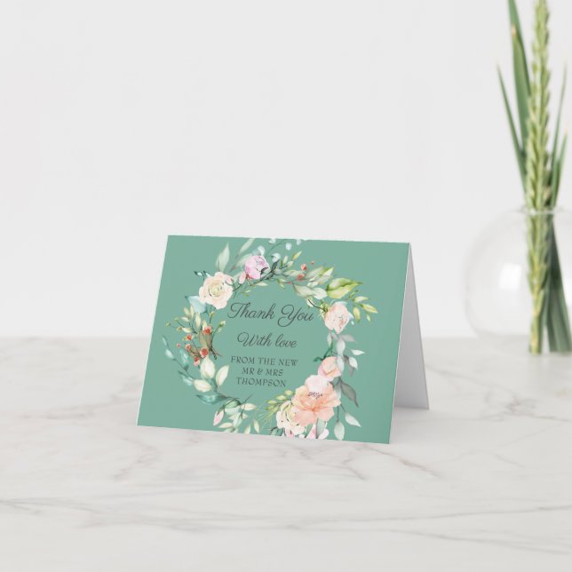 Carte Aquarelle Verdure Mariage Floral Merci (Devant)