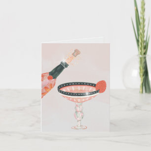 Carte Aquarelle verre de champagne vintage