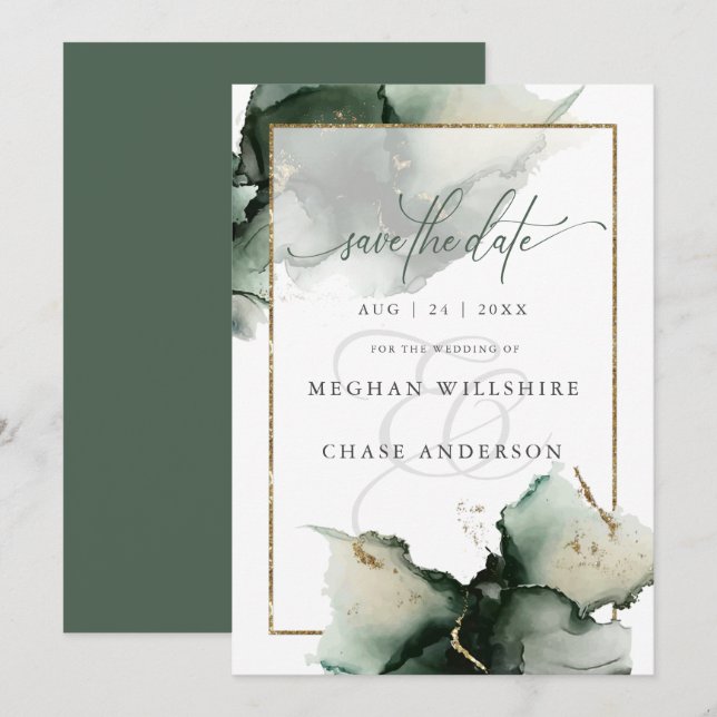 Carte Aquarelle verte moderne Sage Abstrait (Devant / Derrière)