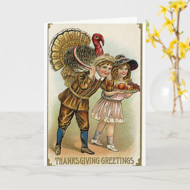 Carte aquarelle vintage joyeux thanksgiving (Fleur jaune)