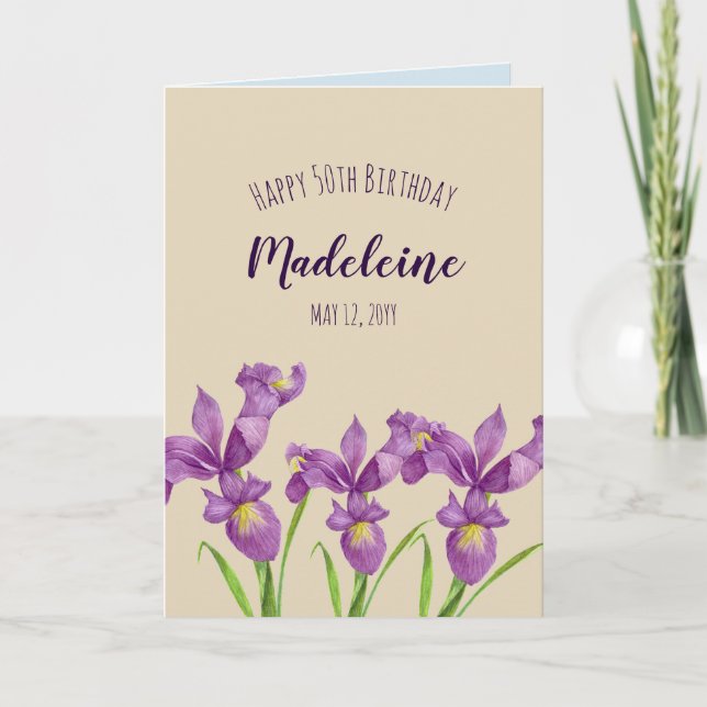 Carte Aquarelle violet Iris Botanique Floral Art (Devant)