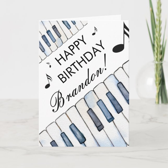 Carte Aquarelle White Piano Keys Pianist Anniversaire (Devant)