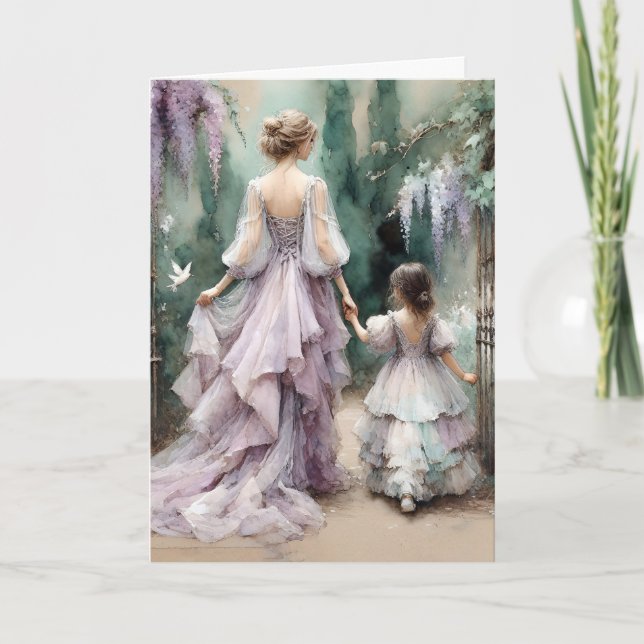 Carte Aquarelle Wisteria Garden Maman Et Enfant (Devant)